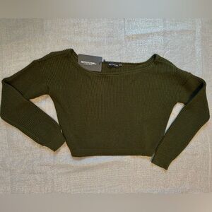 PrettyLittleThing off the shoulder olive green sweater. brand new with tag